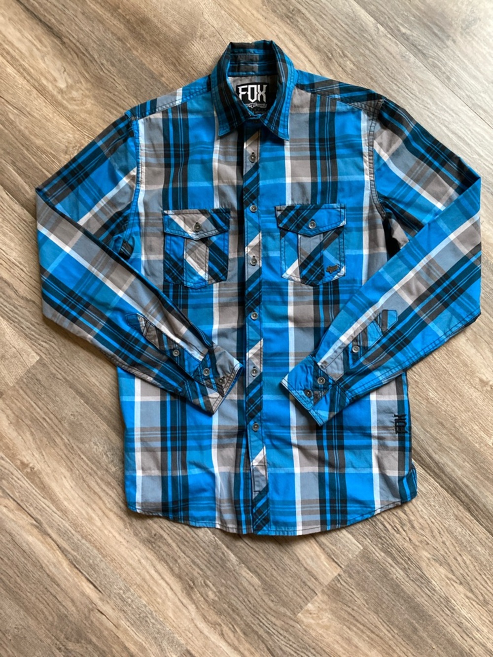 Fox Blue Gray Black Plaid Button-Down Shirt